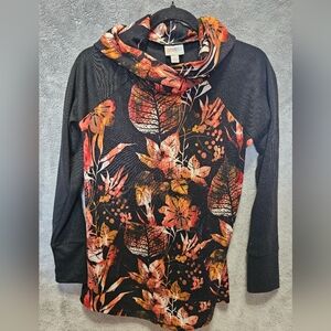 LuLaRoe Black and Multicolor Leaf Print Hoodie